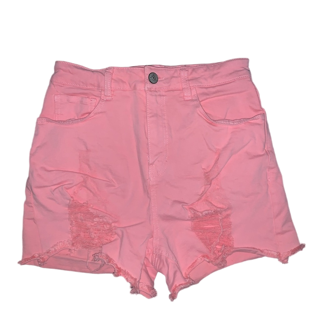 White Birch Pink Jean Shorts Small Distressed High Waisted Stretch Casual Bright